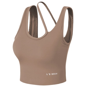 Brassière de sport taupe à maintien élevé avec dos croisé et bretelles larges
