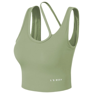 Soutien-gorge de sport vert grisâtre à impact élevé avec bretelles croisées asymétriques