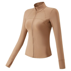 Veste de sport slim pour femme avec col montant et passe-pouces de couleur terreuse