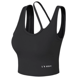 Brassière de sport noire à fort maintien avec bretelles asymétriques pour le yoga