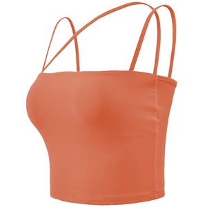 High support coral orange sports bra with double thin straps for yoga and fitness
