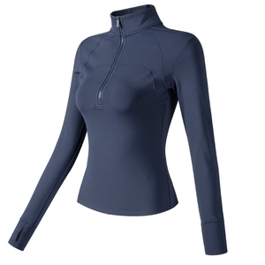 Veste de yoga cintrée à demi-zip avec passe-pouces en tissu technique bleu marine