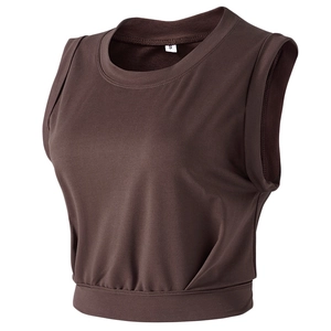 Débardeur de Yoga Ample Sans Manches pour Femmes T-Shirt de Sport Court en Mélange de Coton Respirant Évacuant l'Humidité Gilet de Sport