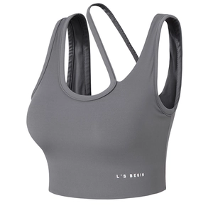 Brassière de sport gris foncé à maintien élevé avec bretelles croisées pour fitness