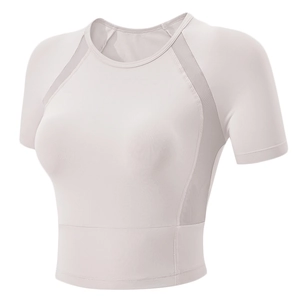 Women's tight athletic crop top with breathable mesh panels for yoga and fitness