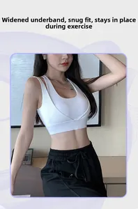 Detail of white sports bra showing wide hem for anti-slip support and ribbed fabric texture