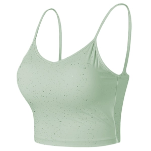 Camisole de sport vert clair à fines bretelles et col en V avec texture mouchetée