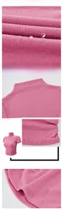 Detail aus rosa Rippstrick-Modalgewebe mit Stehkragen und seitlichem Raffung-Design