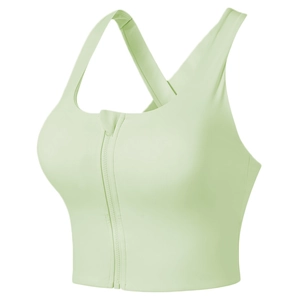 Shockproof sports bra with front zipper and hollow cross back in light green mint