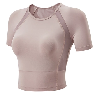 Slim fit mesh breathable crop top yoga t-shirt in dusty pink for fitness training