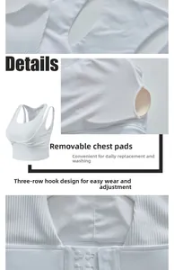 Detailed view of white sports bra featuring breathable mesh and adjustable back hook closure