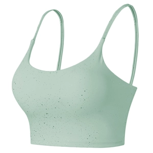 Mint green yoga sports bra with thin straps and ink splatter pattern for fitness women