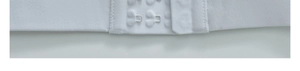 Close-up of dual-hook back closure on light blue seamless sports bra for women