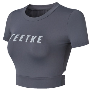 Top Sportivo Crop da Donna Maglietta da Palestra Yoga a Manica Corta Traspirante Allenamento con Apertura sul Retro