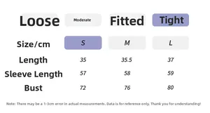 Size chart for slim fit long sleeve yoga top showing length, sleeve, and chest in cm