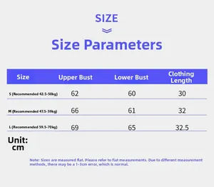 Detailed size chart for high impact sports bra including chest measurements and length