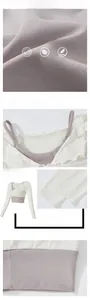 Detail view of scalloped collar and layered modal fabric of the slim yoga top
