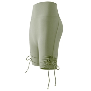 Olivgrüne High-Waist Sport-Shorts mit Kordelzug für Fitness und Yoga-Training im Freien