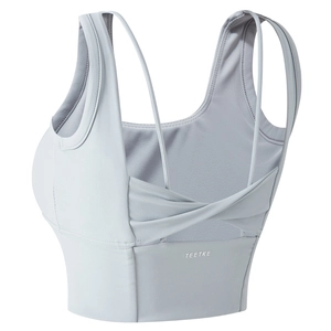 Soutien-gorge de sport dos croisé bleu-gris clair pour yoga, en tissu respirant à haute élasticité