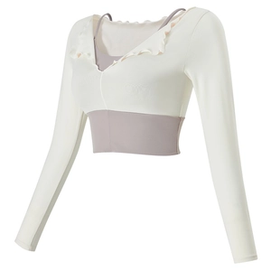 Top da yoga slim fit 2 in 1 con scollo a V a volant e imbottitura per donna