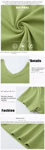 Detalle del top de yoga verde claro con cuello en V y suave tejido de modal acanalado