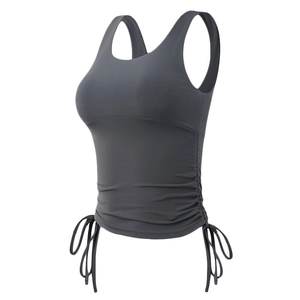 Gilet de Sport Femme Coupe Ajustée Cordon Froncé Rembourré Respirant Sans Manches Yoga Top Course Fitness Athlétique Top
