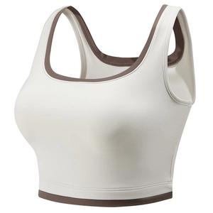 Contrast trim high-impact yoga sports bra in cream white with wide shoulder straps