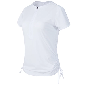 Women's Half Zip Ruched Drawstring Yoga Top Short Sleeve Fitness Gym T-Shirt Nylon Spandex Athletic Running Workout Sportswear