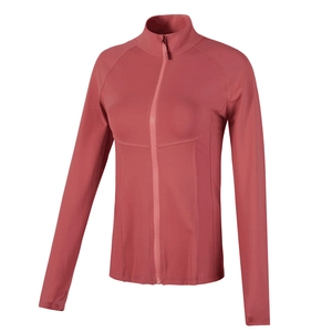 Slim fit women's stand collar sports jacket in dusty rose for yoga and running