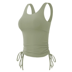 Débardeur de yoga vert olive respirant avec cordons latéraux et coupe amincissante côtelée