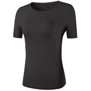 Slim fit women's black sports t-shirt with crew neck and breathable quick-dry fabric