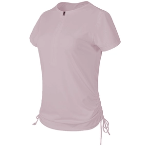 Lilac half-zip yoga top for women with side drawstrings and slim fit stretch fabric