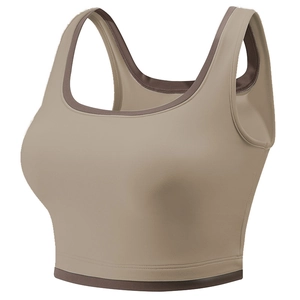 Reggiseno sportivo ad alto impatto da donna in beige e marrone con ampie spalline larghe