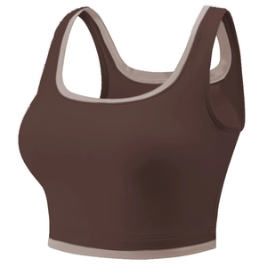 Reggiseno sportivo ad alto sostegno marrone scuro con bordi a contrasto beige e spalline