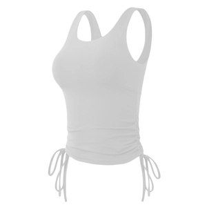Haut de sport blanc dos nageur avec cordon de serrage latéral et tissu extensible