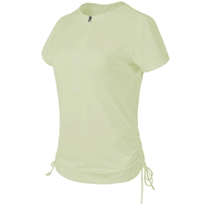 Slim fit women's quarter-zip yoga t-shirt with adjustable drawstring sides in mint green