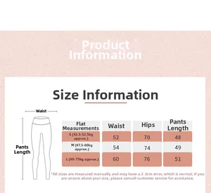 Tableau des tailles pour short de yoga taille haute avec mesures de taille et hanches
