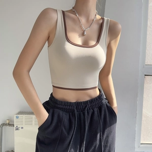 Women High Impact Contrast Color Sports Bra Shockproof Wireless Yoga Tank Top Padded Fitness Gym Workout Activewear Crop Top