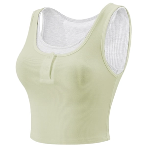 Kurzes Damen-Yoga-T-Shirt mit Brustpolstern und gerippter Struktur in Hellgrün