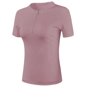T-shirt de sport slim à demi-zip pour femme en rose poudré pour le yoga et le fitness