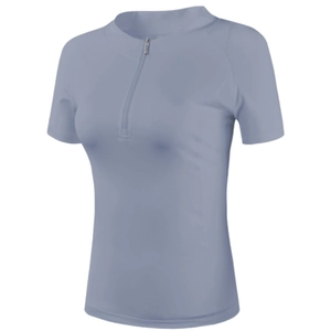 T-shirt de sport cintré bleu clair pour femme avec col à demi-zip et manches courtes