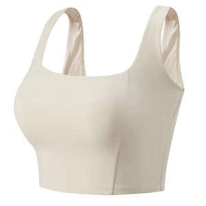 Brassière de sport blanc cassé à col carré avec larges bretelles pour yoga et fitness
