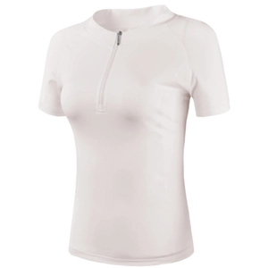 T-shirt de sport ajusté blanc pour femme avec demi-fermeture éclair et col montant
