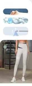 Gros plan du pantalon de yoga taille haute montrant le tissu respirant et élastique