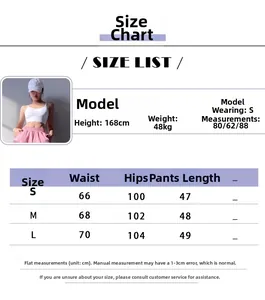 Guide des tailles détaillé pour short de sport rose à taille haute en tailles S, M, L