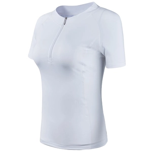 T-shirt de sport pour femme avec demi-fermeture éclair et manches raglan en blanc