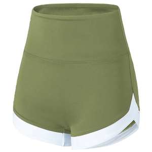 Short de yoga taille haute vert olive avec bordure blanche pour la course et le fitness