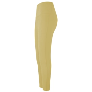 Détail du legging de yoga taille haute jaune moutarde avec tissu respirant et gainant