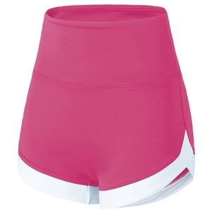 Short de yoga taille haute rose vif avec bordure blanche et fentes pour fitness
