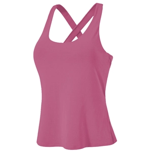 Women's deep pink yoga tank top with racerback straps and built-in pads for fitness